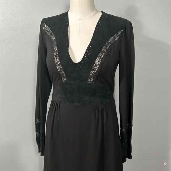 BCBGMaxAzria Black Suede Drop Waist Mini Dress size L - Picture 5 of 15